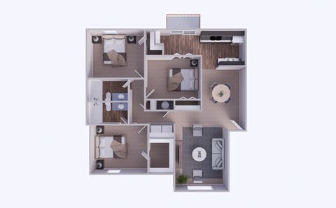 Floor plan for 3 beds, 2 baths, 1106 sqft